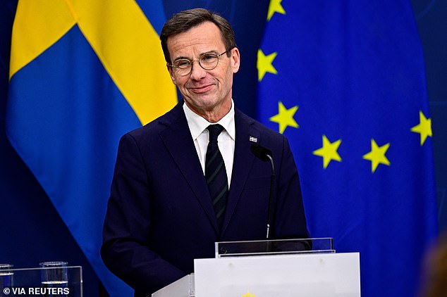 Sweden's Prime Minister Ulf Kristersson speaks during a press conference at the government headquarters in Stockholm, Sweden.