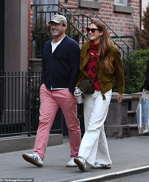 Jon Hamm and his wife Anna Osceola, 35, looked blissfully happy as they strolled through New York City together