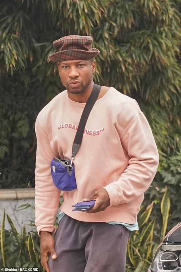 Jonathan Majors was photographed in Los Angeles on Thursday after being slapped during a lawsuit filed by his ex-girlfriend