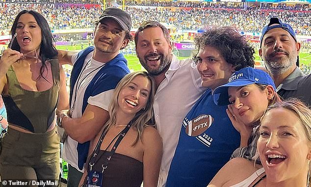 Sam Bankman-Fried photographed at the 2022 Super Bowl with singer Katy Perry (far left), actor Orlando Bloom, actress Kate Hudson (far right) and Hollywood agent-turned-investor Michael Kives