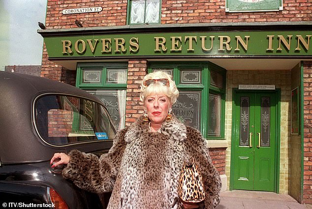 Julie is famous for playing Bet Lynch, the leopard print-loving landlady of Rovers Return, in Coronation Street for over 25 years, starting in this role in 1966 (pictured in the exhibition).