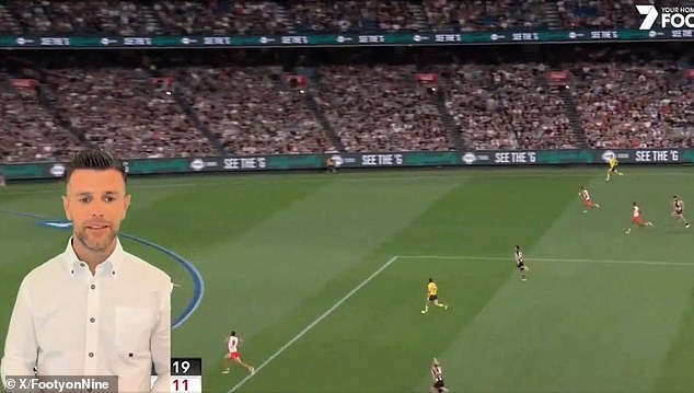 Trent Cotchin is learning to commentate with Channel Seven and appeared in an analysis video on the network's TikTok (pictured)
