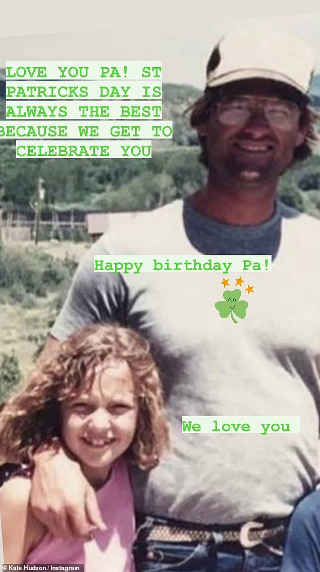 Kate Hudson posted this flashback photo to wish stepdad Kurt Russell a happy 72nd birthday, writing: 'St.  Patrick's Day is always the best because we get to celebrate you'