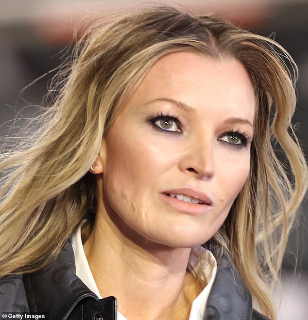 Kate Moss showed off her modeling prowess as she stormed the catwalk at the Marine Serre Womenswear Fall/Winter 2024-2025 show on Monday.