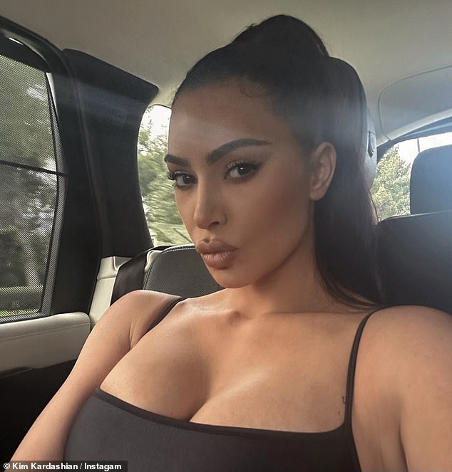 Kim Kardashian put on a busty display while pouting in a sexy selfie posted to her Instagram on Tuesday.