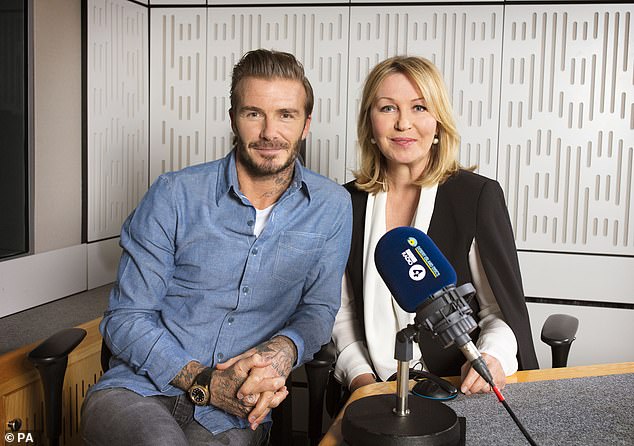 Exit: The BBC radio DJ was forced to quit her job as host of Radio 4's Desert Island Discs (pictured on the show with David Beckham) in 2019 due to her health problems.