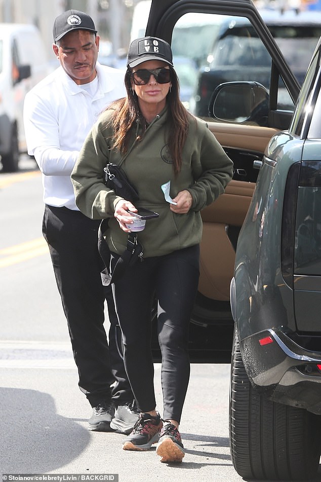 Kyle Richards opted for comfort while grabbing lunch at Urth Café in West Hollywood with a friend on Monday.