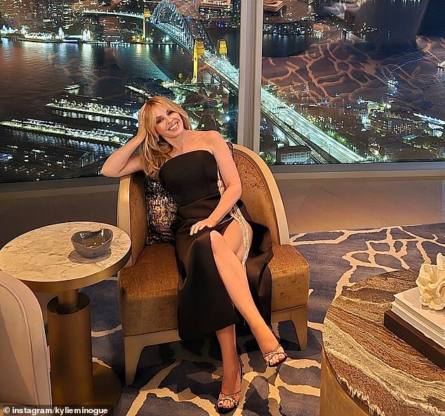 Kylie Minogue looked as glamorous as ever as she shared a stunning snap from her stay at Crown Sydney on Thursday.
