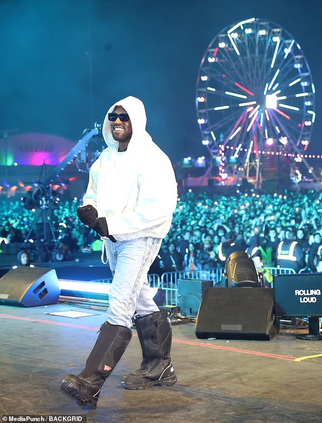 Kanye West surprise guest appearance during Future's set at Rolling Loud California at the LA Coliseum in San Bernadino in 2021