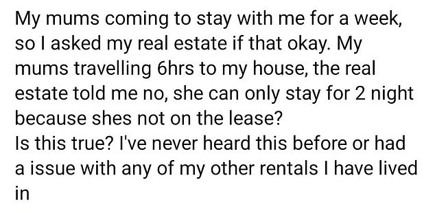 A confused tenant asked other tenants online (posted image) if their landlord's strict guest policy was legal