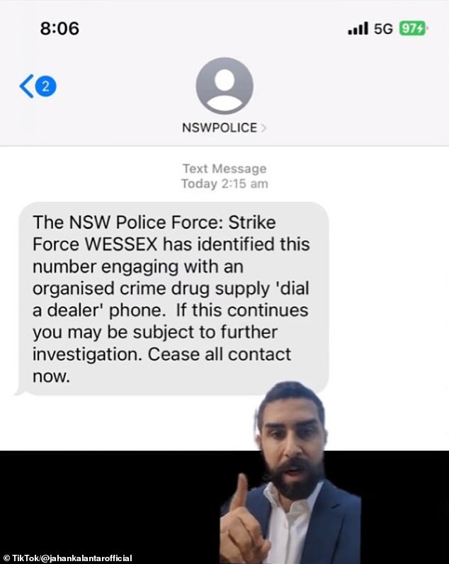 Sydney-based defense lawyer Jahan Kalantar warned his followers on TikTok that a dubious message sent to 50,000 people was legitimate.