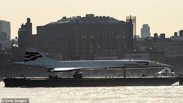 The British Airways Concorde supersonic jet returned to the Intrepid Sea and Space Museum after docking in Jersey City yesterday