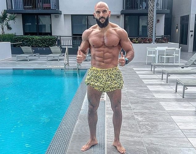 Yassine Chueko showed off his ripped physique poolside in Miami, FL on Monday afternoon.