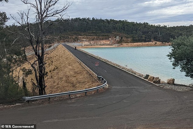 The man, who has not yet been publicly identified, was reportedly being towed in a tube behind a speedboat at Logue Brook Dam (pictured), near Yarloop, 125 kilometers south of Perth, the Saturday afternoon when he fell and disappeared.