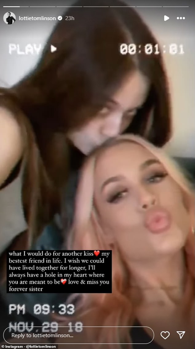 In the first story, Félicité is seen kissing Lottie's head in a clip dated November 2018. Lottie, 25, wrote: 'What I would do for another kiss