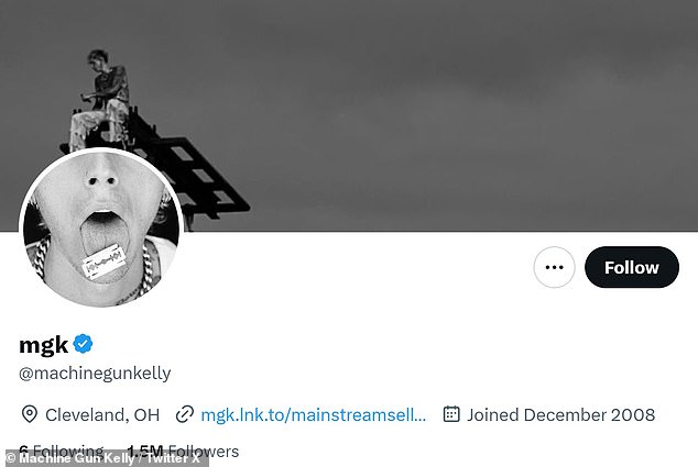 He even changed his name on his X profile to 'mgk', although his name is still @machinegunkelly.