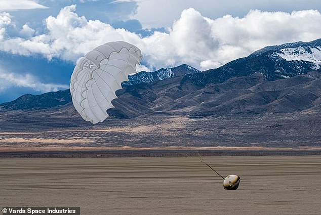 A space capsule containing a small unmanned pharmaceutical plant (above) floated into the Utah desert in February of this year carrying freshly made crystals of anti-HIV drugs.