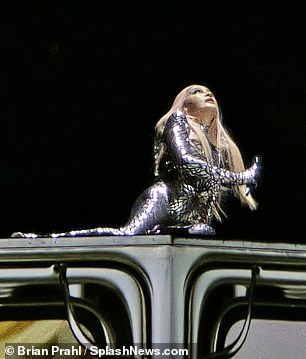 Towards the end of The Celebration Tour show, the superstar donned a silver and black reflective bodysuit that looked like a fractured mirror.