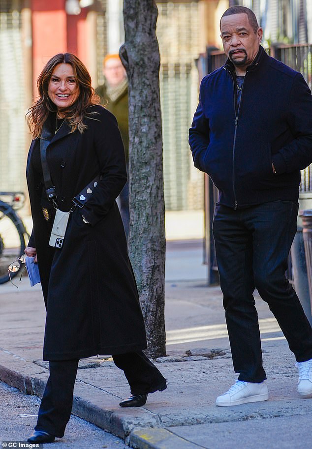 Mariska Hargitay and Ice-T were photographed filming scenes for Law & Order: Special Victims Unit in New York City on Thursday morning.