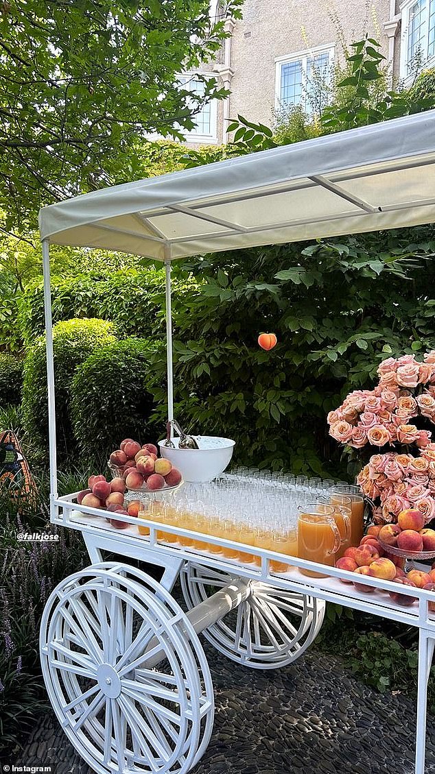 Guests were offered a beverage cart offering peach drinks.
