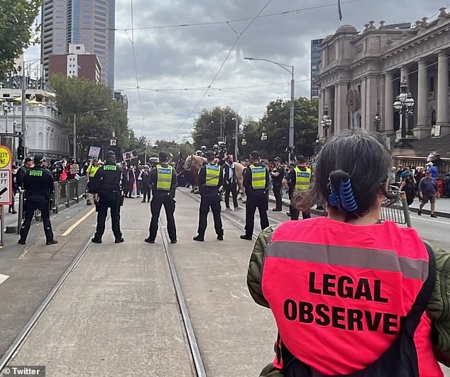 Melbourne Activist Legal Support action group has legal observers on site (pictured) as violence continues to escalate