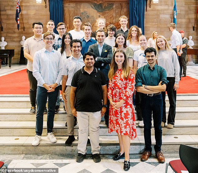 Members of the Sydney University Conservative Club pose with British political and cultural commentator Konstantin Kisin (centre)