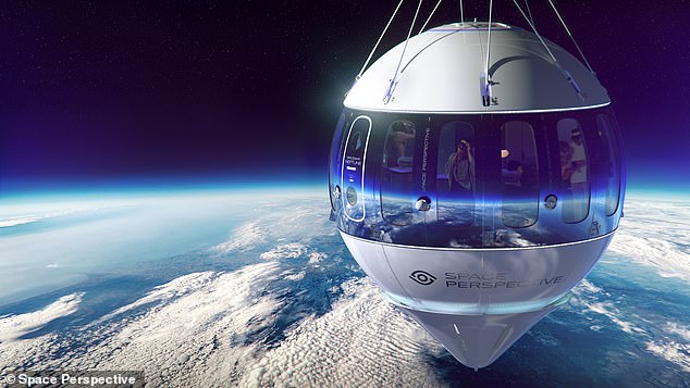 A two-Michelin-starred chef has revealed plans to serve a once-in-a-lifetime dinner aboard a space balloon (pictured) at the edge of space.