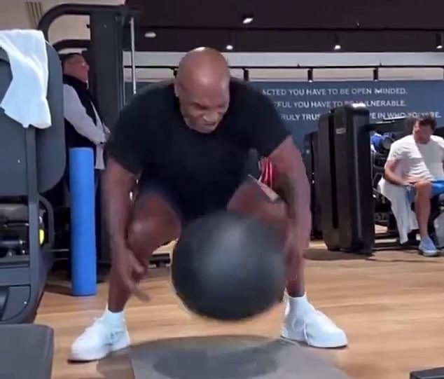 Mike Tyson posted footage of himself hitting the ground with a medicine ball to work on his explosive power.