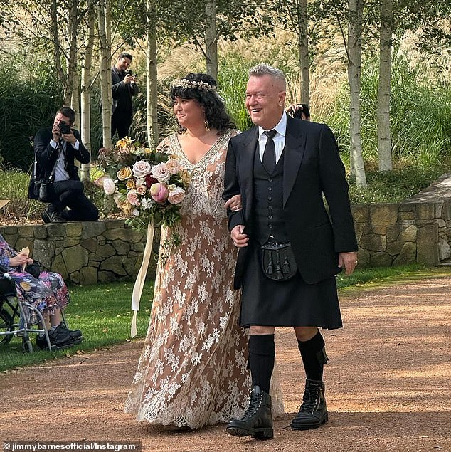 Rock icon Jimmy Barnes walked his daughter Eliza-Jane down the aisle to marry long-term partner Jimmy Metherell last month