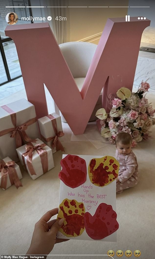 Molly-Mae Hague showed off her lavish Mother's Day celebrations, with fiance Tommy Fury pulling out all the stops with a giant pink 'M', a pile of presents and a bouquet of flowers