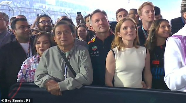 This is the moment F1 boss Christian Horner puts his hand on his wife's waist