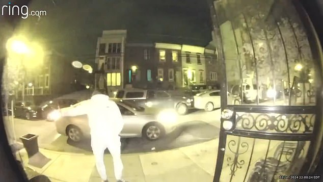 The video clip shows Derrick Gant, 28, his real name, leaving his home in the city's Brewerytown neighborhood on Saturday evening.