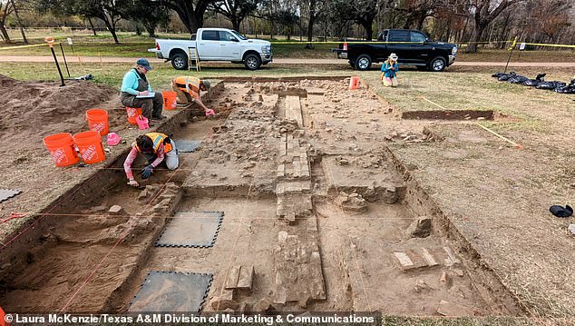 Excavations uncovered the base of a brick chimney marking the spot where a tavern once stood, providing food and a room for travelers.