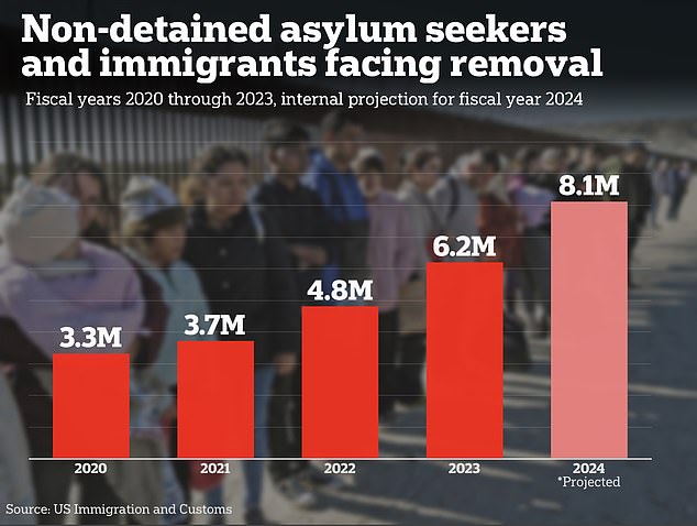 The United States is expected to have more than 8 million asylum seekers and immigrants in legal limbo by the end of September, an increase of 167% in five years.
