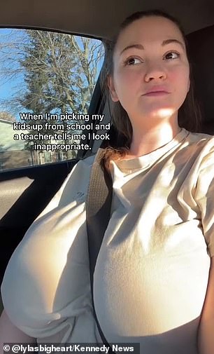 Lyla King, from Canada, regularly goes braless due to the weight of her sagging breasts - including when picking up her kids from school