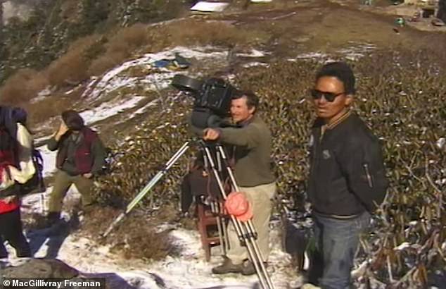 David Breashears is seen behind the camera during filming on Everest in 1996