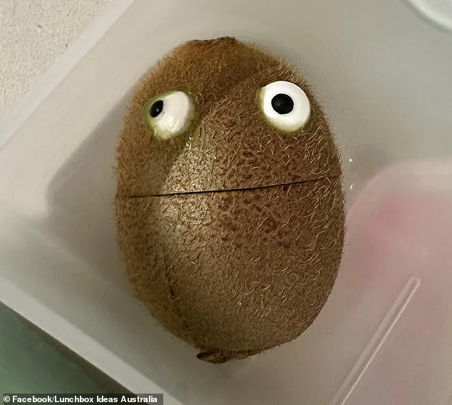 A mother tried to create a character with her kiwi by adding edible eyes