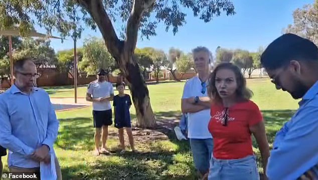 Early Childhood Education Minister Anne Aly (right) was confronted by a crowd of pro-Palestinian activists (left) on Saturday.