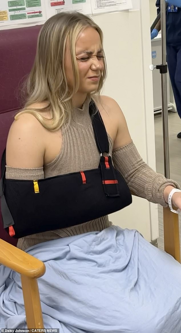She spent four days in hospital, after putting her broken arm back together and recovering with the help of painkillers.