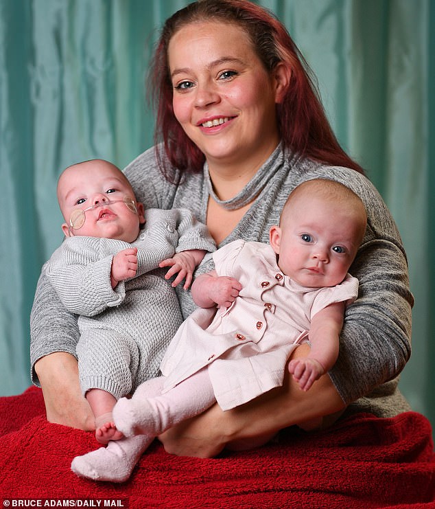Vicky Green (pictured), from Manchester, is believed to currently hold the record for longest separation between twins born in England.  She first gave birth to Presley (pictured right), who weighed just 1 pound 8 ounces, when she was 26 weeks pregnant and then Paisley (pictured left) 12 days later.
