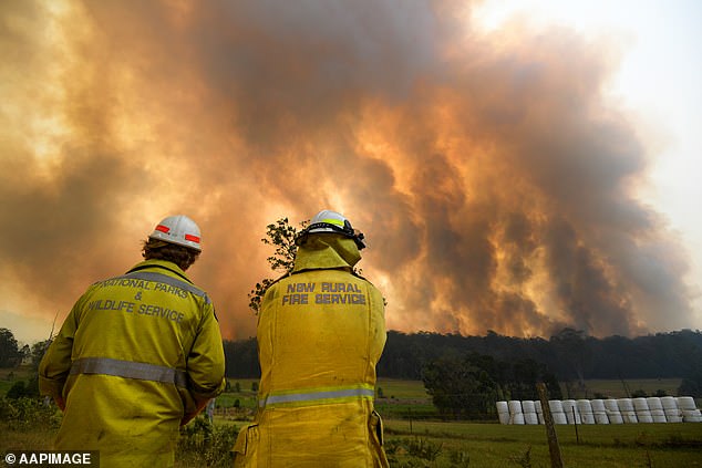 Smoke from a large bushfire is seen outside Nana Glen, near Coffs Harbour, New South Wales, on November 12, 2019.