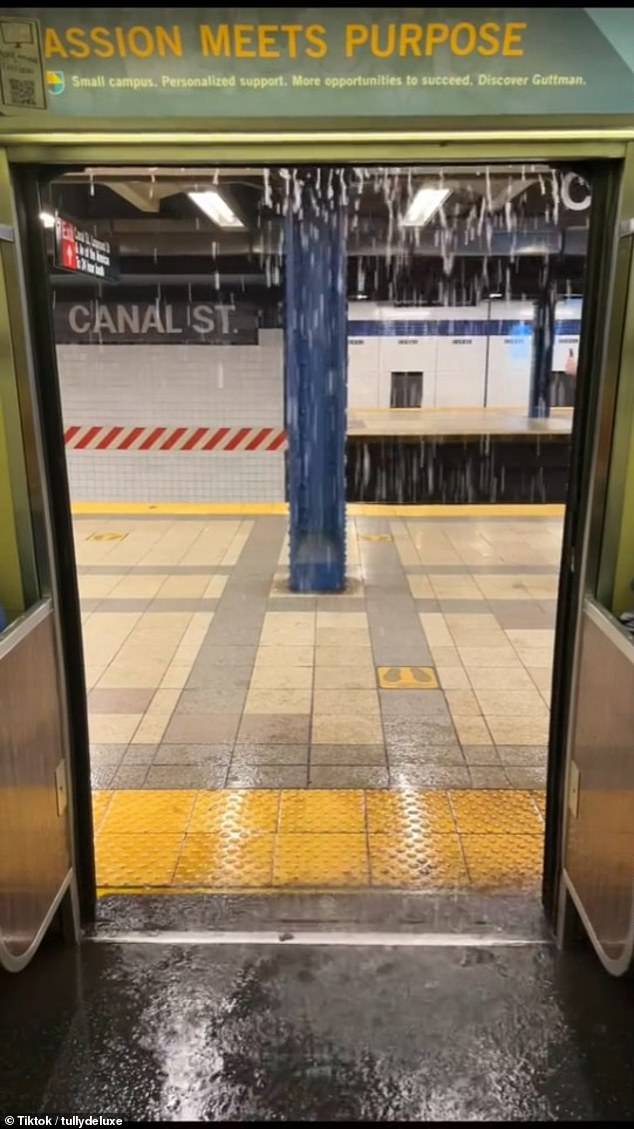 A TikTok video shows buckets of rain falling on the Canal Street subway station.  These systems along with strong winds have also caused flight delays.