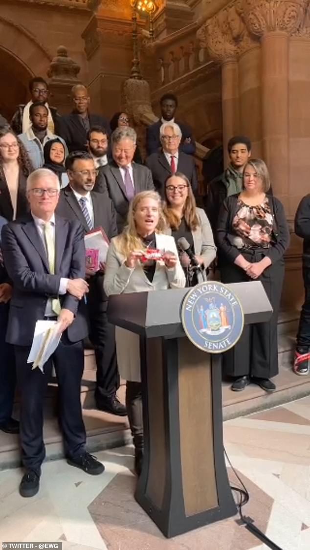 New York State Senator Brian Kavanagh (left) and Assemblywoman Dr. Anna Kelles (center) introduced two bills to ban seven food additives.