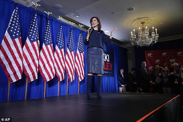 The former South Carolina governor made a stop at the Madison Hotel on Friday afternoon after polls opened to ask the district's few Republicans to back her against Trump.