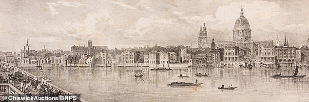 Ancient sketches of the north bank of the River Thames have been discovered, revealing the dramatic change that has occurred in London's landscape over the past 200 years.  Above: St Paul's Cathedral and its surroundings, with the Thames in the foreground
