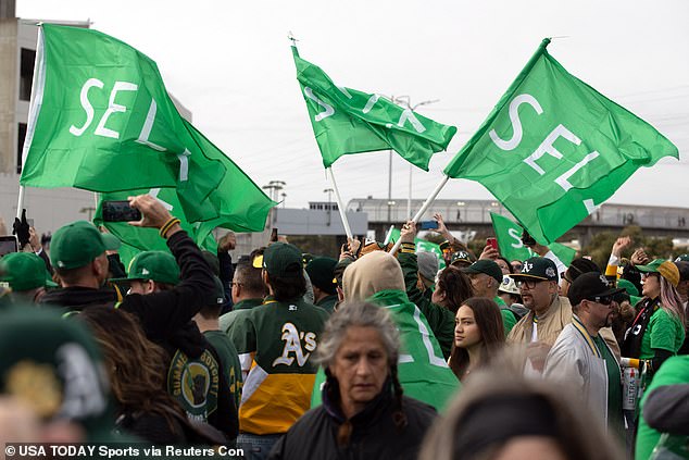 Oakland Athletics fans gathered outside the team's Coliseum to protest their impending move to Las Vegas on MLB Opening Day.