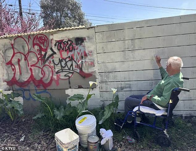 A 102-year-old man in a wheelchair was threatened with a hefty fine by Oakland officials after thugs painted graffiti on his home and he was unable to remove the paint.
