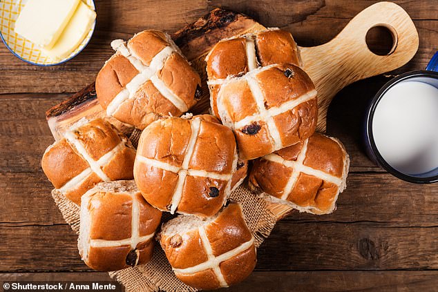 Raisins on hot cross buns pose a choking hazard to young children, and soft bread can soften and stick together, forming a sticky clump in the mouth.