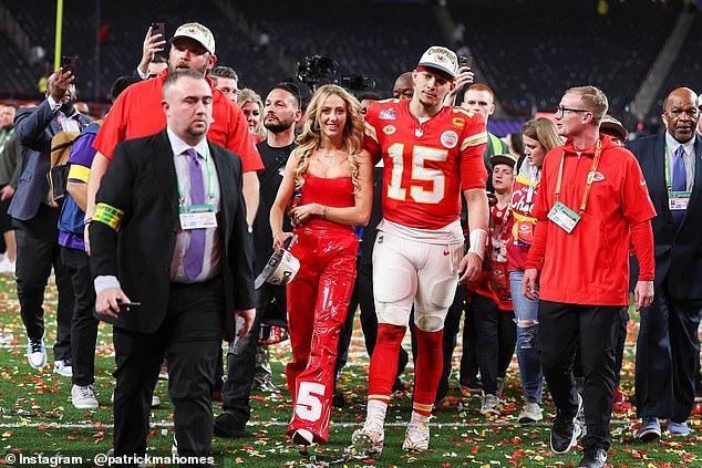 The high-profile pair take the field at Allegiant Stadium after the Chiefs' Super Bowl win
