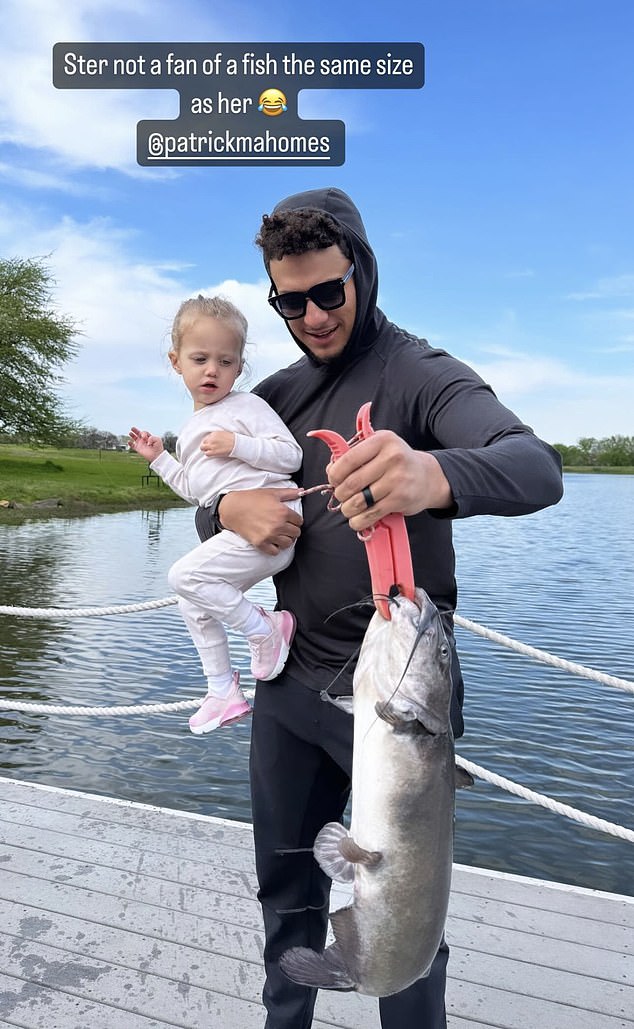 Patrick Mahomes caught a huge catfish, not that his daughter Sterling was too impressed